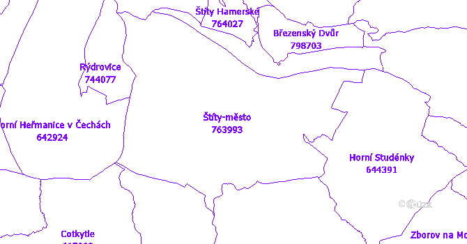 Katastrální mapa Štíty