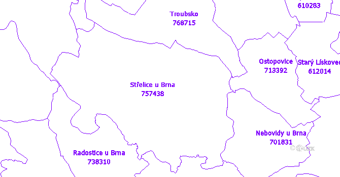 Katastrální mapa Střelice
