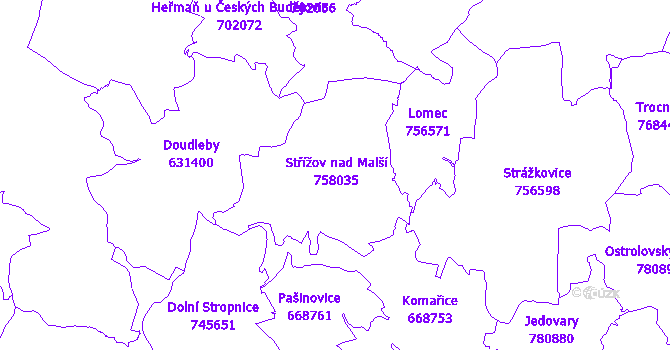Katastrální mapa Střížov
