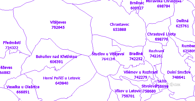Katastrální mapa Študlov