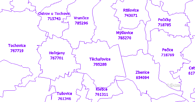 Katastrální mapa Těchařovice