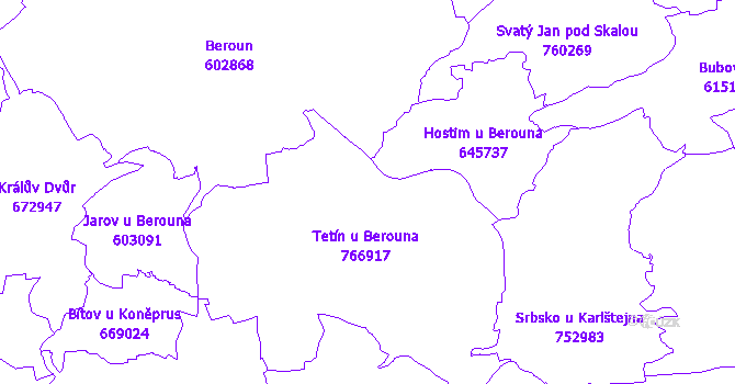 Katastrální mapa Tetín