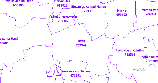 Katastrální mapa Tištín