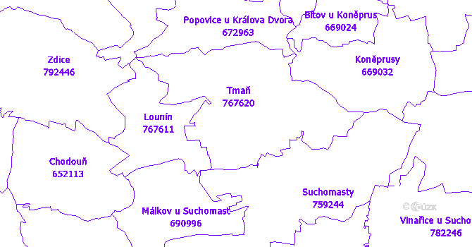 Katastrální mapa Tmaň