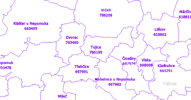 Katastrální mapa Tojice