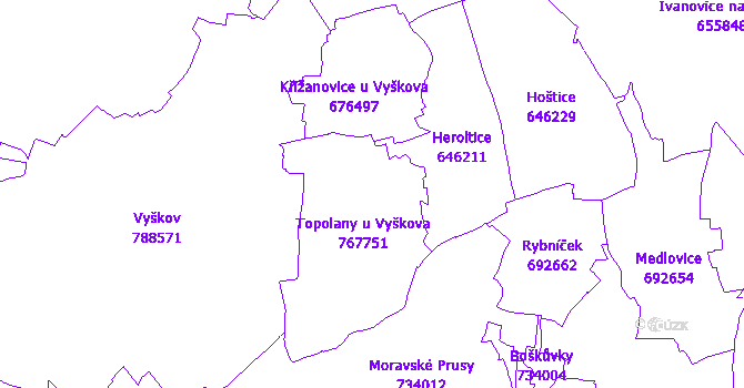 Katastrální mapa Topolany