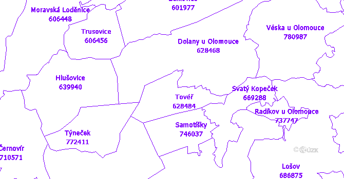 Katastrální mapa Tovéř