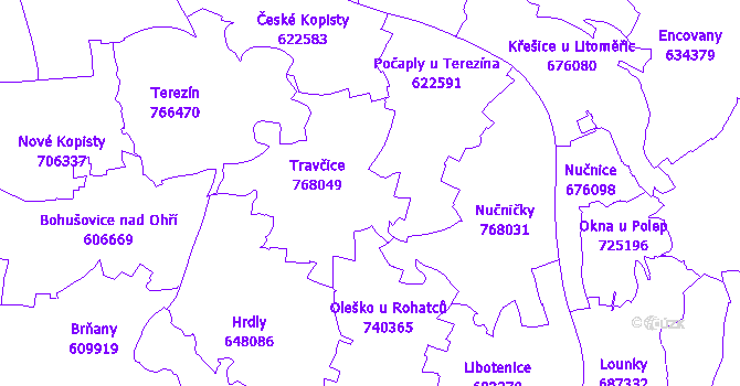 Katastrální mapa Travčice