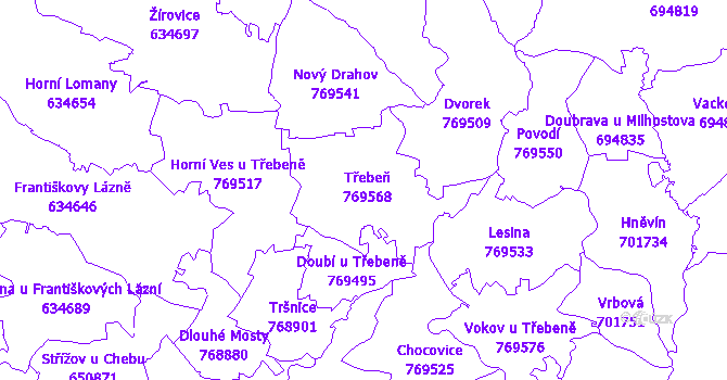 Katastrální mapa Třebeň