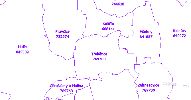 Katastrální mapa Třebětice