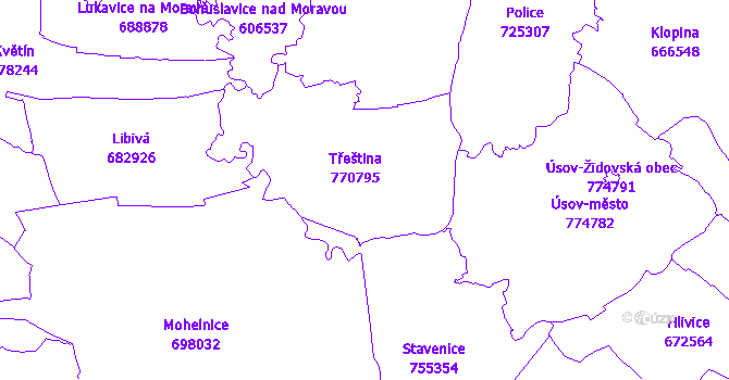 Katastrální mapa Třeština