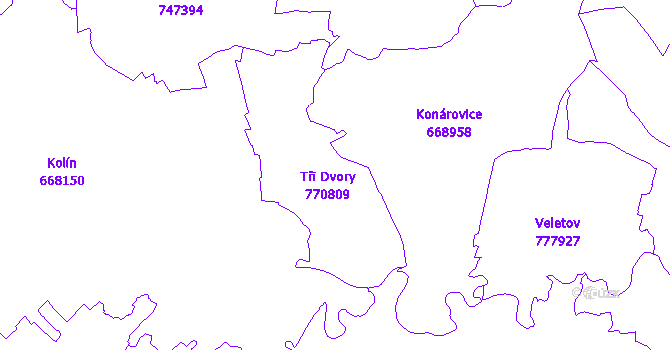 Katastrální mapa Tři Dvory