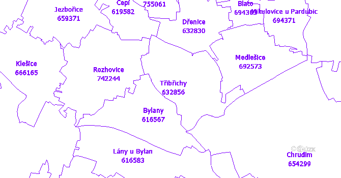 Katastrální mapa Třibřichy
