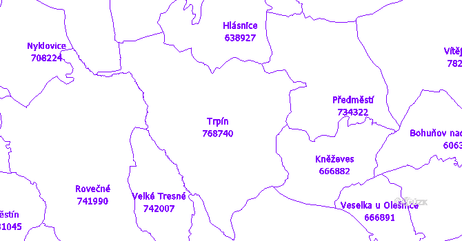 Katastrální mapa Trpín