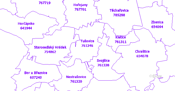 Katastrální mapa Tušovice