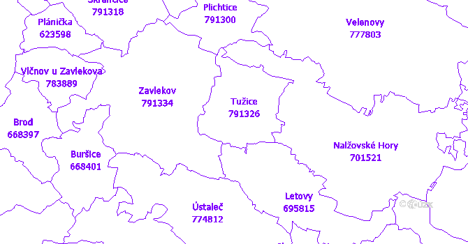 Katastrální mapa Tužice
