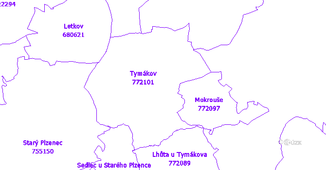 Katastrální mapa Tymákov