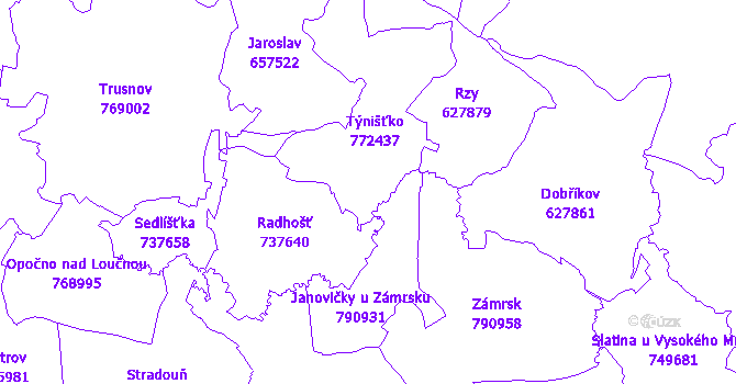 Katastrální mapa Týnišťko