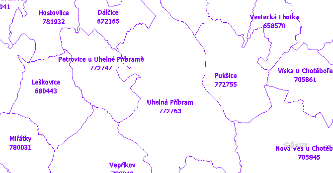 Katastrální mapa Uhelná Příbram