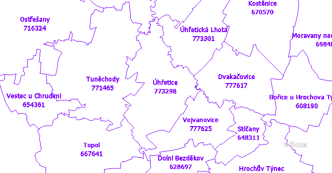 Katastrální mapa Úhřetice