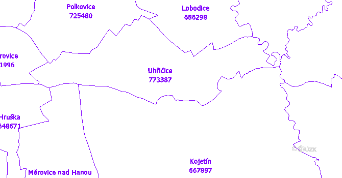 Katastrální mapa Uhřičice