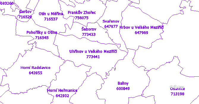 Katastrální mapa Uhřínov