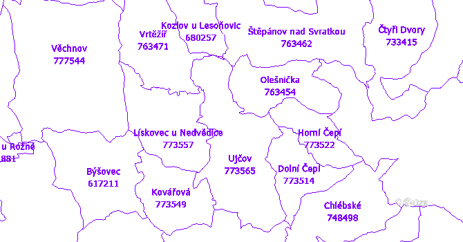 Katastrální mapa Ujčov