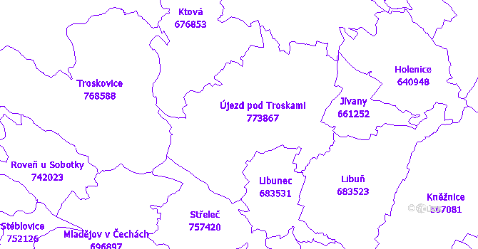 Katastrální mapa Újezd pod Troskami