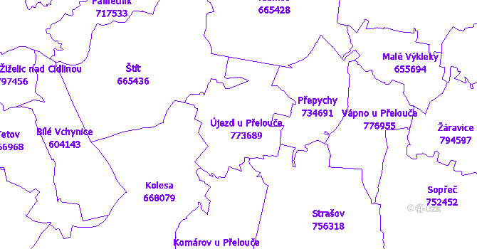 Katastrální mapa Újezd u Přelouče