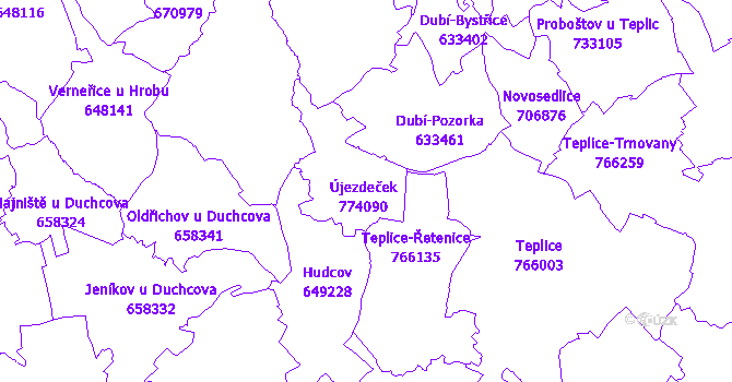 Katastrální mapa Újezdeček