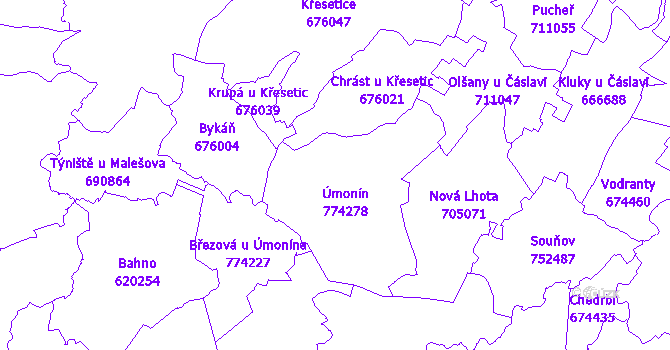 Katastrální mapa Úmonín
