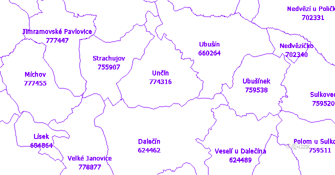 Katastrální mapa Unčín