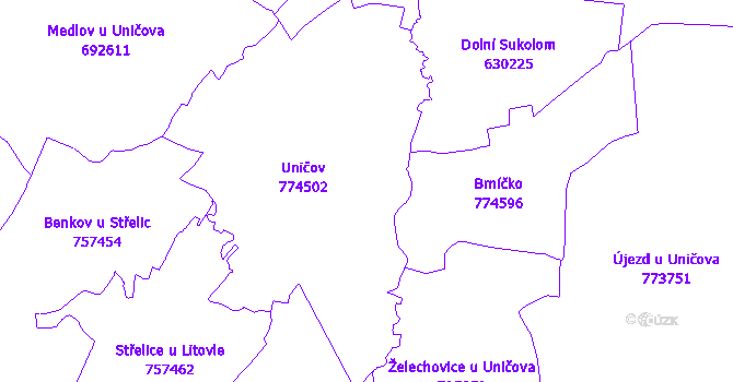 Katastrální mapa Uničov