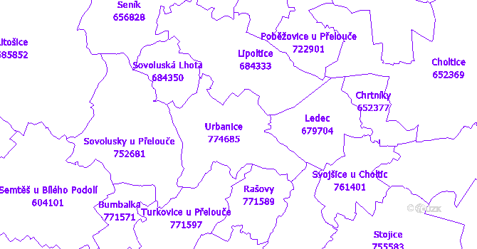Katastrální mapa Urbanice
