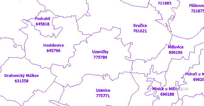 Katastrální mapa Uzeničky