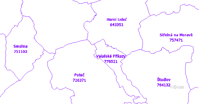 Katastrální mapa Valašské Příkazy