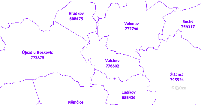 Katastrální mapa Valchov