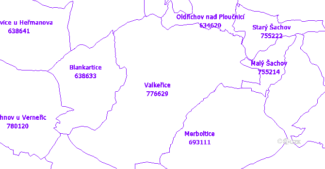 Katastrální mapa Valkeřice
