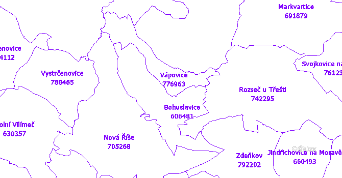 Katastrální mapa Vápovice