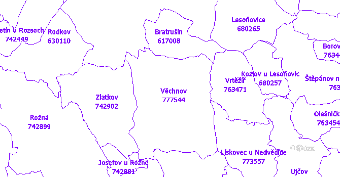 Katastrální mapa Věchnov