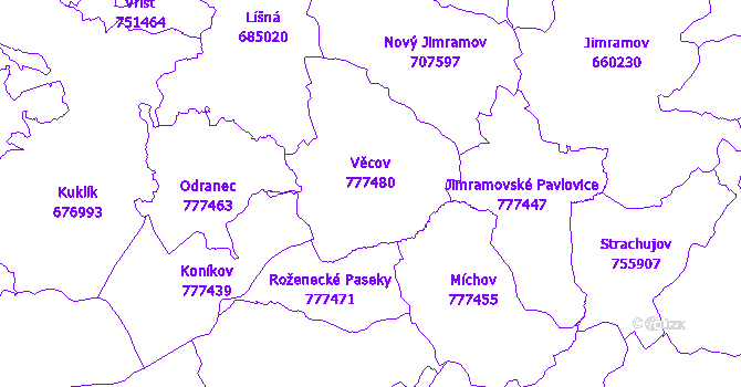 Katastrální mapa Věcov