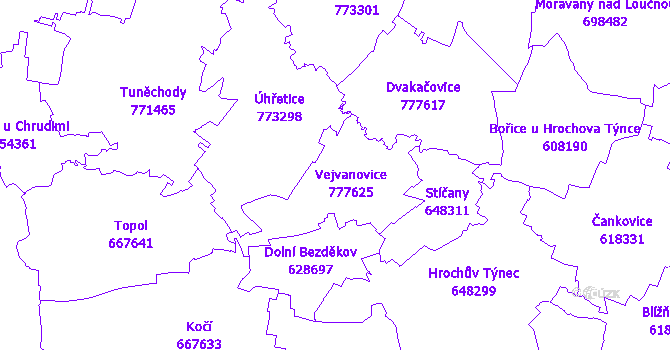 Katastrální mapa Vejvanovice