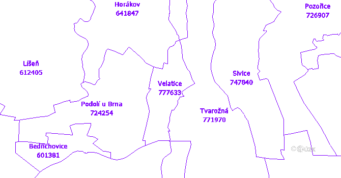 Katastrální mapa Velatice