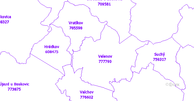 Katastrální mapa Velenov