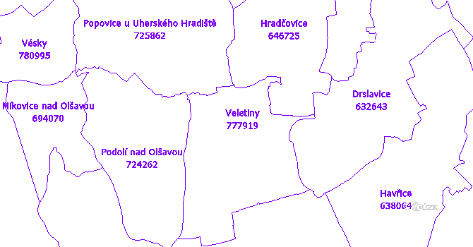 Katastrální mapa Veletiny