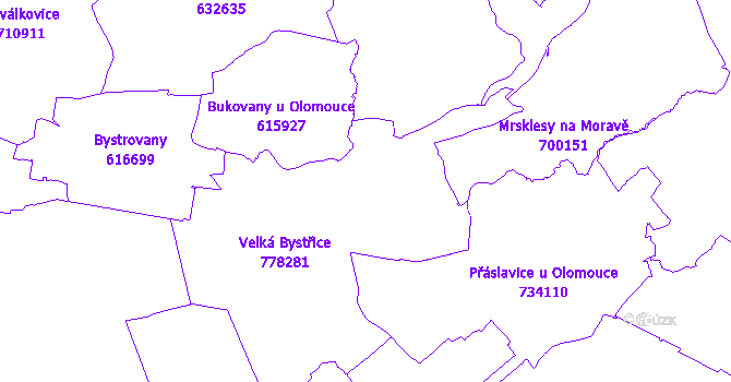 Katastrální mapa Velká Bystřice