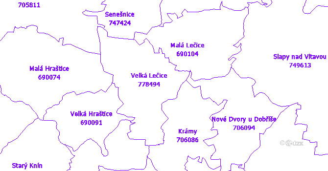 Katastrální mapa Velká Lečice