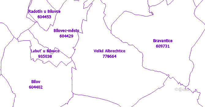Katastrální mapa Velké Albrechtice