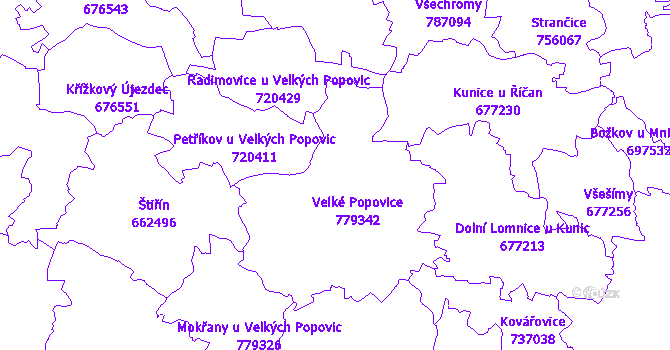 Katastrální mapa Velké Popovice