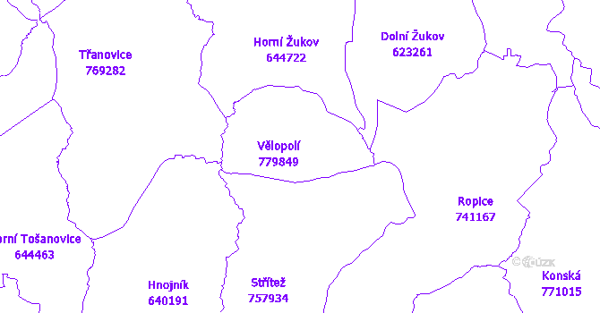 Katastrální mapa Vělopolí
